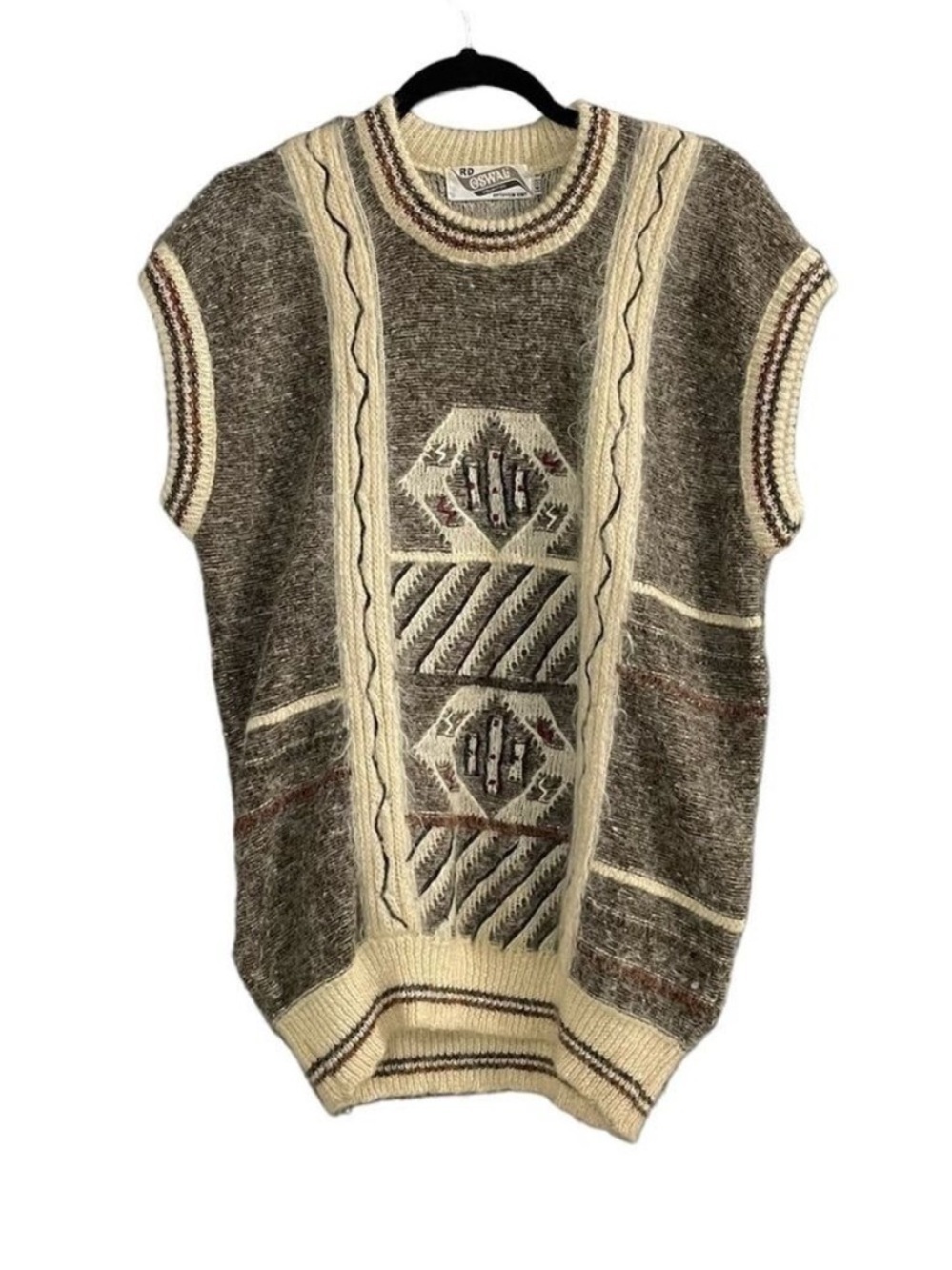 RD OSWAL COLLECTION Vintage Rythyem Knit Wool Pullover Sweater Brown Cream 40
